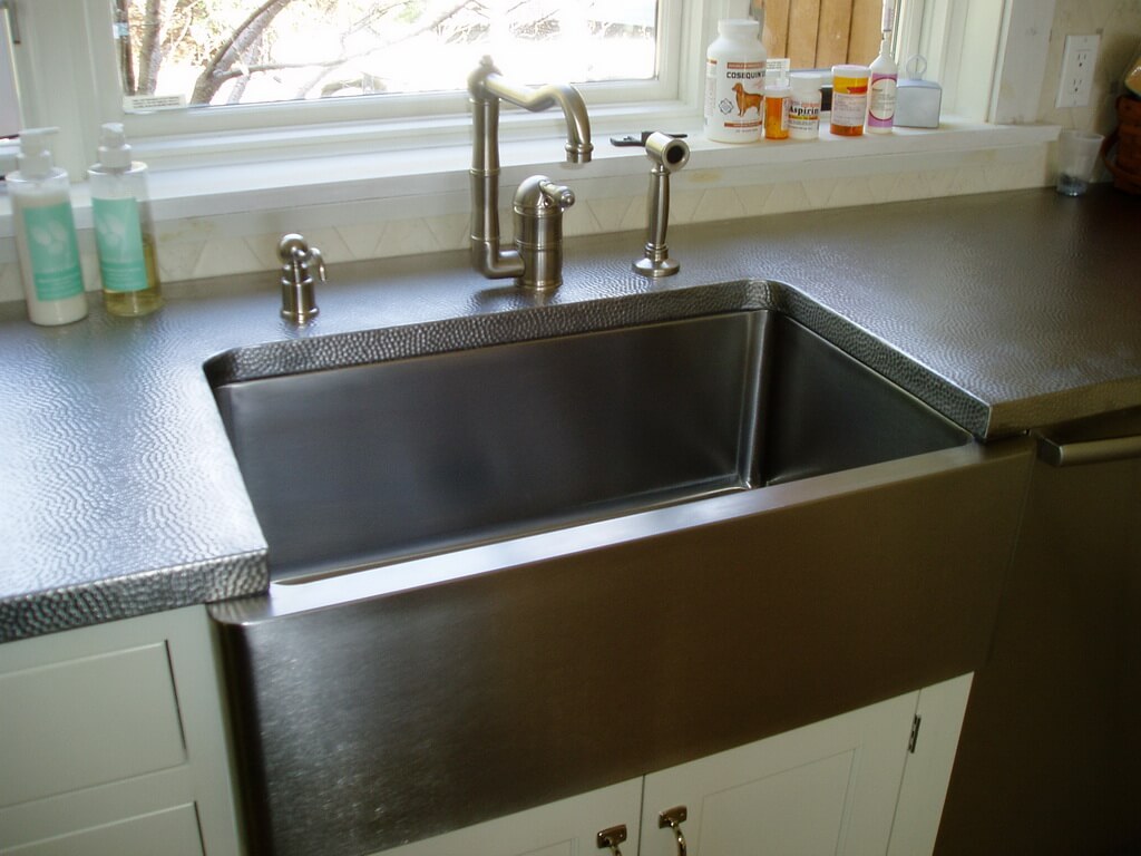 Hammered Stainless Steel Countertop With Farm Sink Cutout Brooks