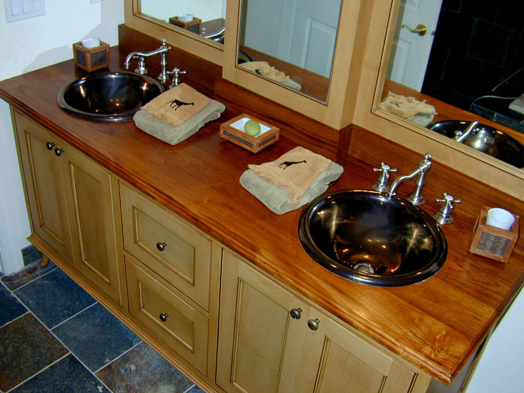 Teak Wide Plank Wood Countertop For Bathroom Vanity Brooks Custom