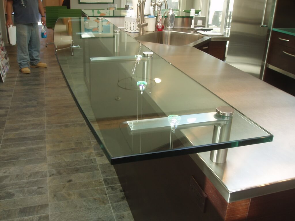 Clear Glass Countertop With Custom Stainless Steel Supports